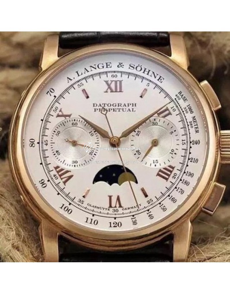A. Lange & Sohne Lemania Moonphase Chronograph Rose Gold White 