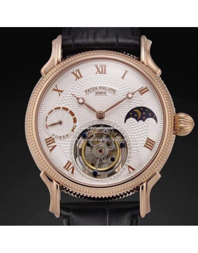 Patek Philippe Tourbillon Moonphase Power Reserve 24K Rose Gold Plated White 